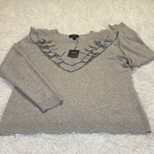 Charter Club Light Gray Ruffled V-Neck Sweater PULLOVER WOMENS SIZE XL